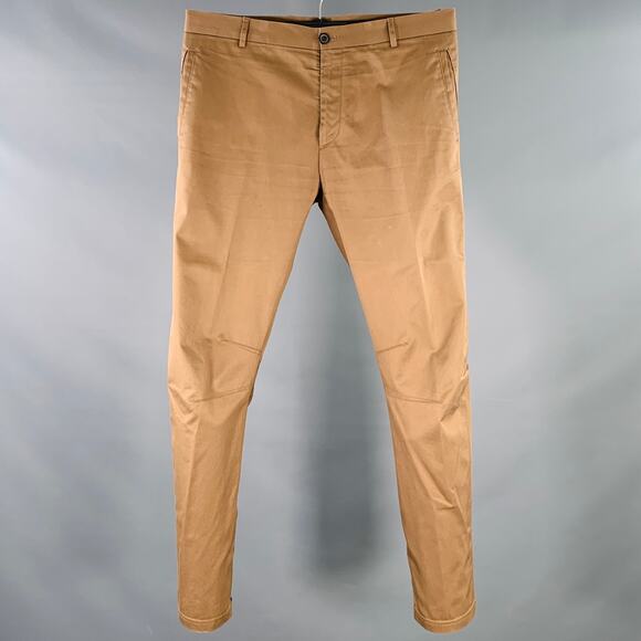 LANVIN Size 32 Khaki Cotton Ankle Zip Flat Front Dress Pants - Picture 1 of 9